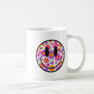 Taza De Café Cara sonriente de margarita retro feliz estética p