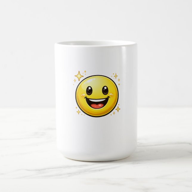 Taza De Café Cara Sonriente Feliz con Destellos (Centro)