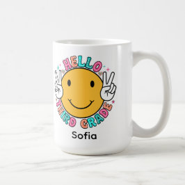 Taza De Café Cara sonriente groovy Hello Tercer Grado De vuelta