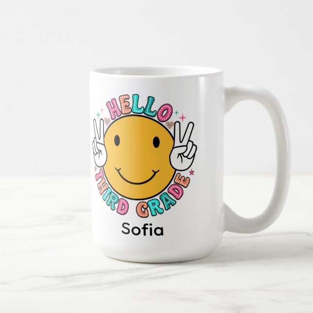 Taza De Café Cara sonriente groovy Hello Tercer Grado De vuelta (Derecha)
