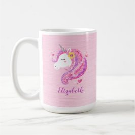 Taza De Café Cara unicorniana, Purpurina mágico y personalizado