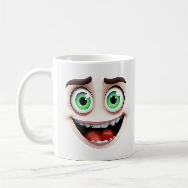 Taza De Café Cara Vibrante De Caricatura Con Características Ex (Izquierda)