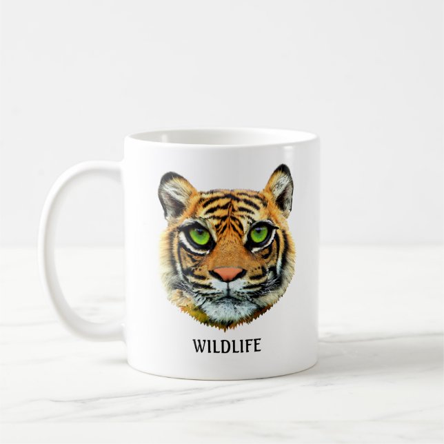 Taza De Café Cara y caligrafía de tigre joven y salvaje (Izquierda)
