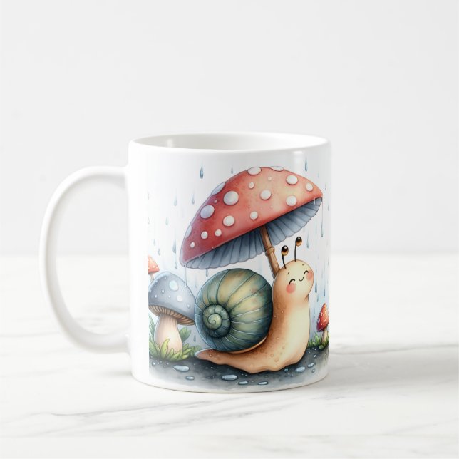 Taza De Café Caracol Adorable Bajo El Paraguas Del Mushroom (Izquierda)