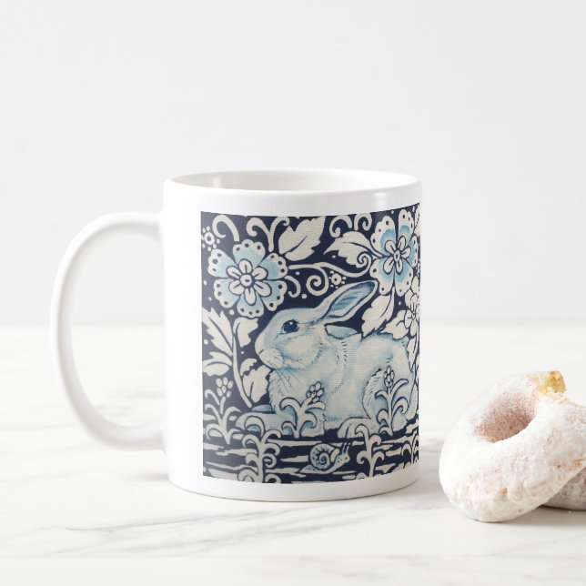 Taza De Café Caracol de madera floral pintado de conejo azul y  (Con donut)