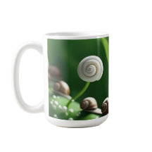 Caracoles alineados sobre plantas verdes