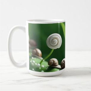 Taza De Café Caracoles alineados sobre plantas verdes