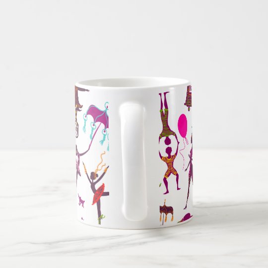 Taza De Café caracteres coloridos del circo en blanco