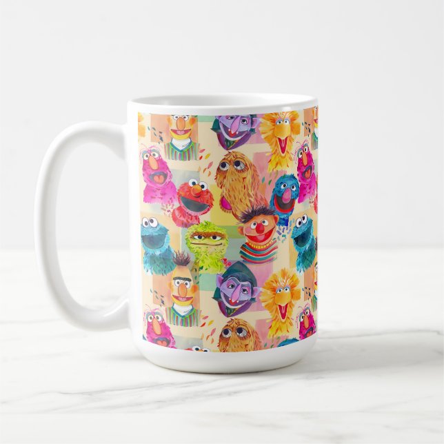 Taza De Café Caracteres de Plaza Sésamo | Patrón colorido (Izquierda)