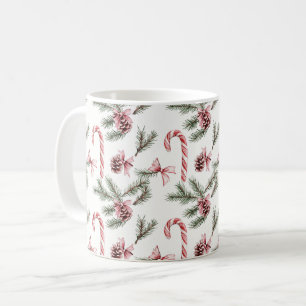 Taza De Café Caramelos Rojos Blancos Piñas de Navidad Navidad