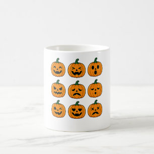 Taza De Café Caras de Calabaza Lindas Diseño de Halloween