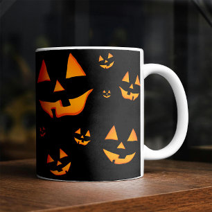 Taza De Café Caras de Jack-O-Lantern brillantes diseño de Hallo