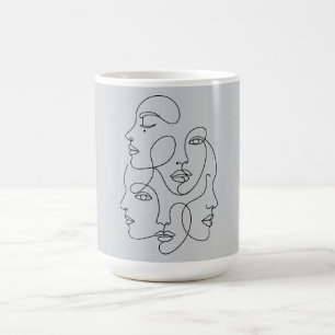 Taza De Café Caras minimalistas de una línea abstracta