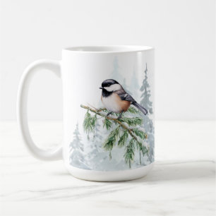 Taza De Café Carbonero árbol abeto invierno acuarela 