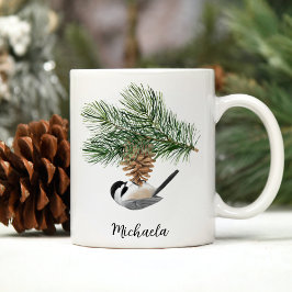 Taza De Café Carbonero de Invierno en Piña de Pino Acuarela