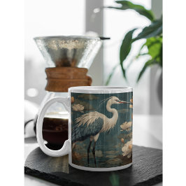 Taza De Café Cárcel azul y loto de la escena botánica vintage