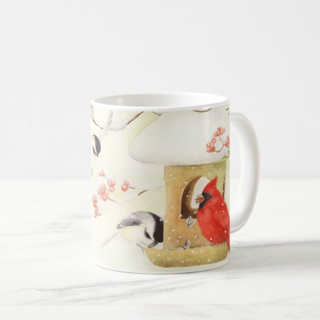 Taza De Café Cardenal alimentador de invierno y cerdo de pollo (Anverso derecho)