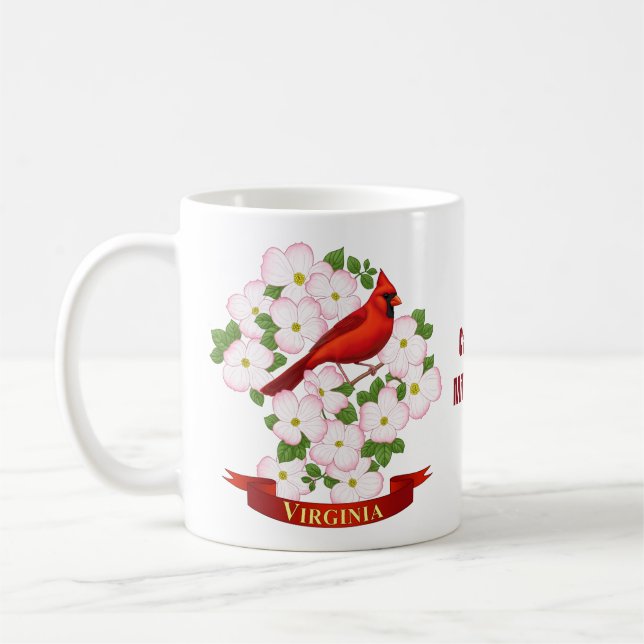 Taza De Café Cardenal estatal de Virginia Bird and Dogwood Flow (Izquierda)