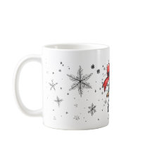 Cardenal festivo y mug de copo de nieve