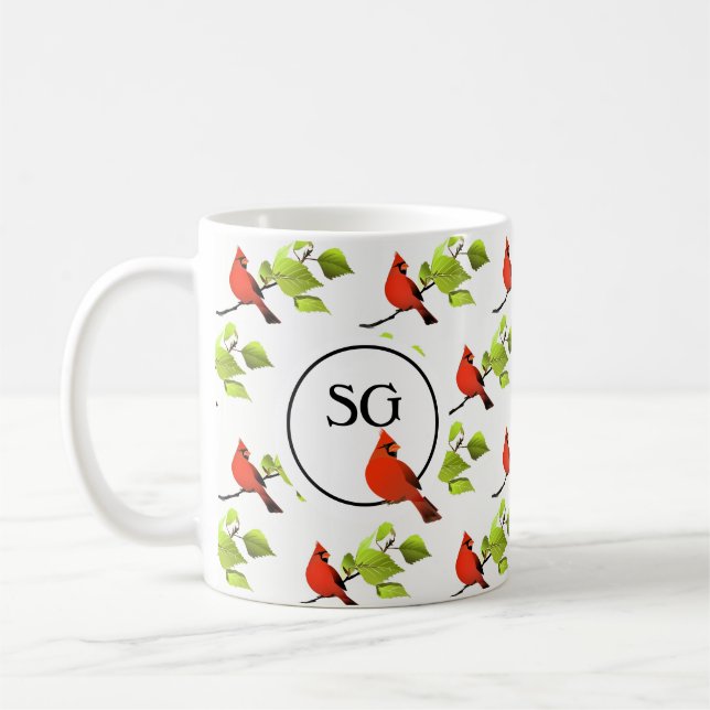 Taza De Café Cardenal monograma Songbird en rama de árbol (Izquierda)