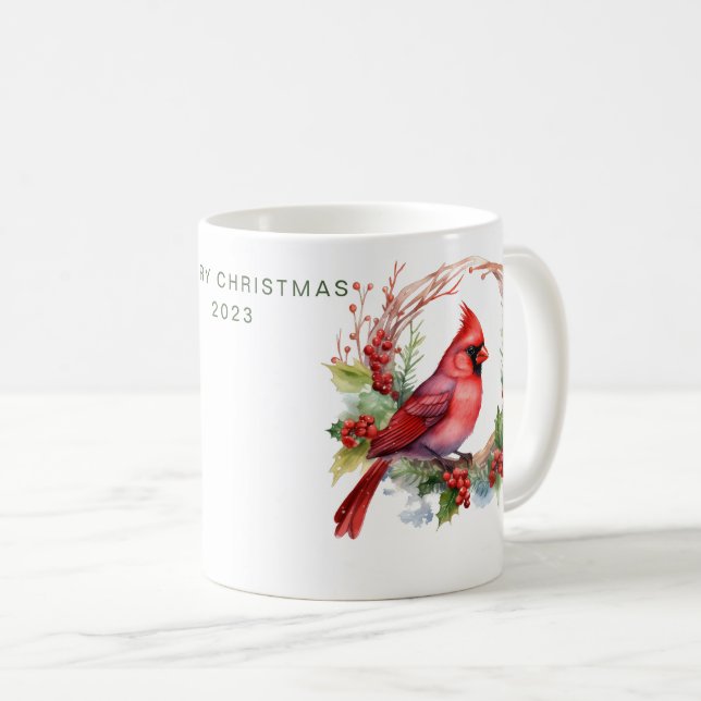 Taza De Café Cardenal navideño de moras personalizado (Anverso derecho)