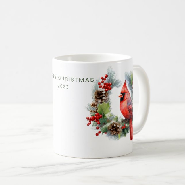 Taza De Café Cardenal navideño de moras personalizado (Anverso derecho)