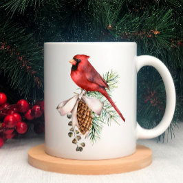 Taza De Café Cardenal Rojo, Cones Pinos, Rama, Navidades Cinta