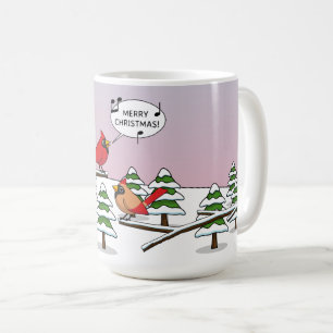 Taza De Café Cardenal rojo curado canta Feliz Navidad