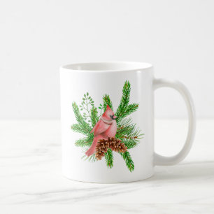 Taza De Café Cardenal rojo en evergreens de invierno
