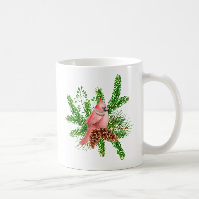 Taza De Café Cardenal rojo en evergreens de invierno (Derecha)