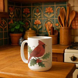 Taza De Café Cardenal Rojo En Invierno Holly & Mistletoe