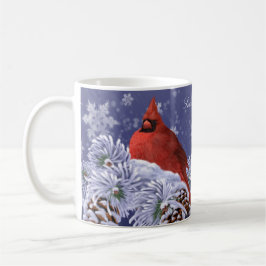 Taza De Café Cardenal rojo enclavado en puntas de abeto cubiert