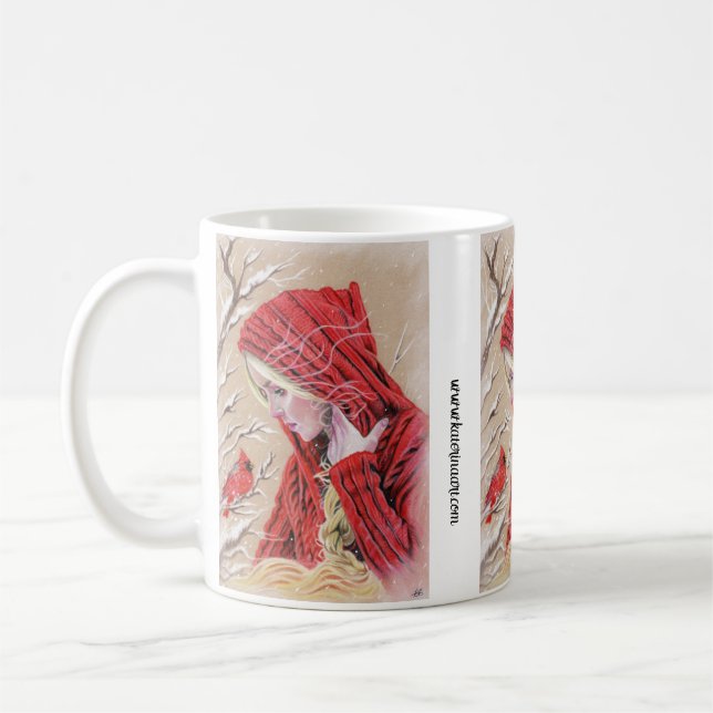 Taza De Café Cardenal rojo fango chica vacaciones de navidades  (Izquierda)