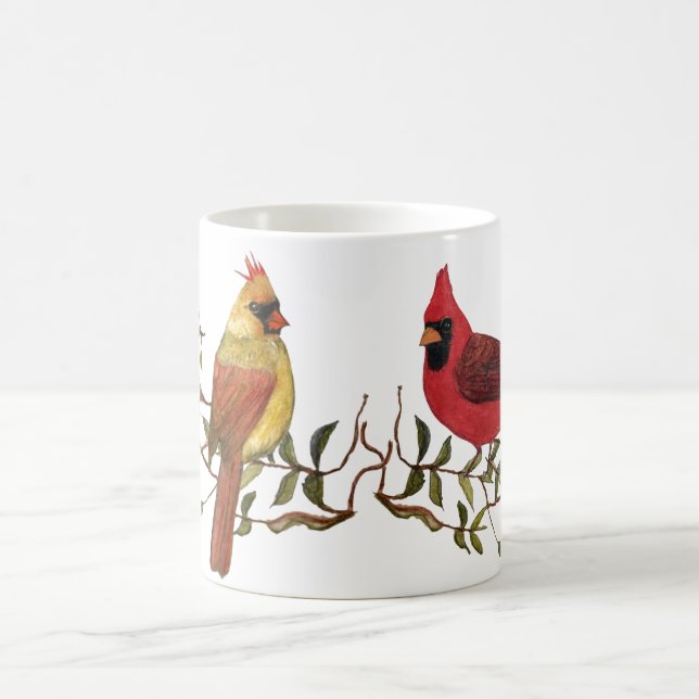 Taza De Café Cardenal rojo Lovebirds Café blanco Mug (Centro)