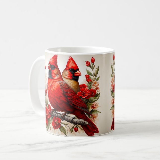 Taza De Café Cardenales con Flores Rojas (Anverso izquierdo)