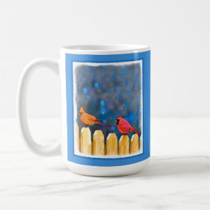 Taza De Café Cardenales sobre la pintura de la cerca - Arte ori