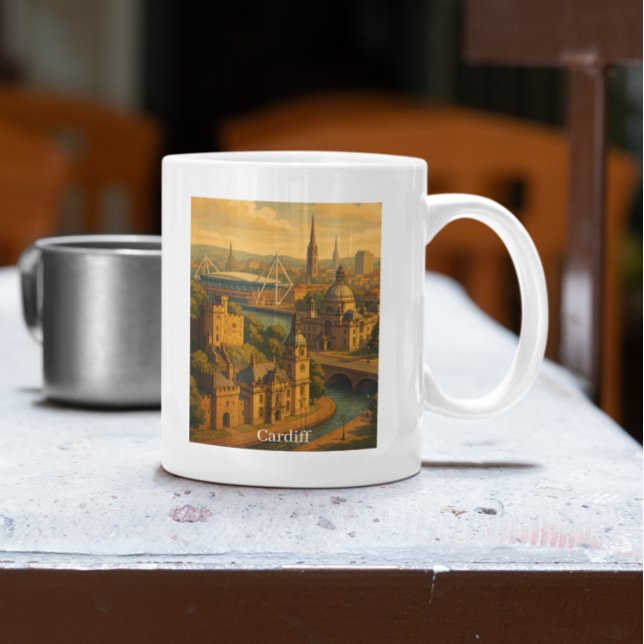 Taza De Café Cardiff Wales Reino Unido Arte retro (Vintage Cardiff Wales UK Retro Art Coffee Mug)
