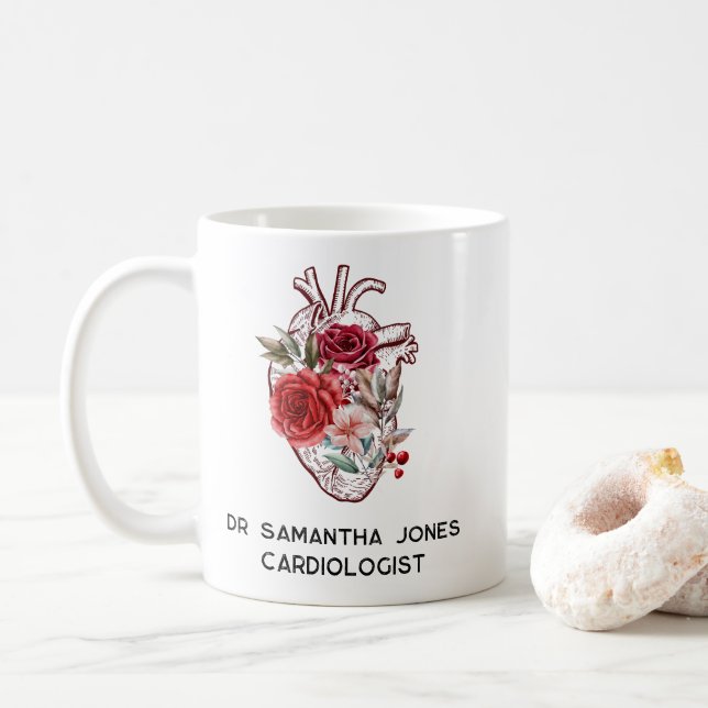Taza De Café Cardiólogo Cardiólogo Cardíaco Anatómico Personali (Con donut)