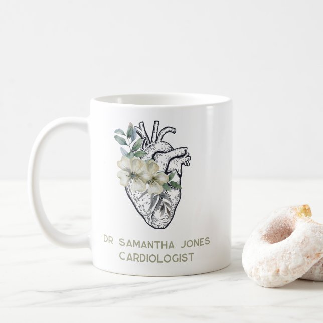 Taza De Café Cardiólogo Cardiólogo Cardíaco Anatómico Personali (Con donut)