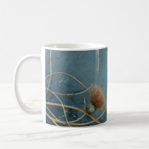 Taza De Café Cardo de Oro Azul Turquesa Textura Elegancia