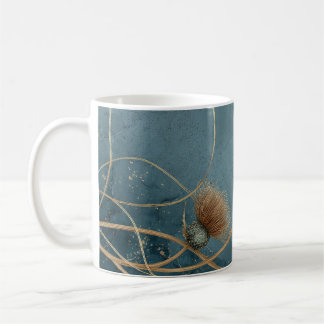 Taza De Café Cardo de Oro Azul Turquesa Textura Elegancia