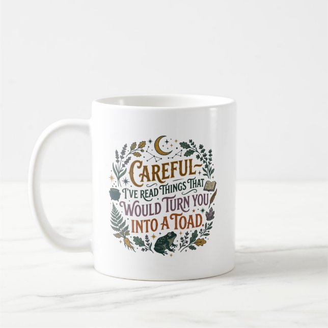 Taza De Café Careful I've Read Things Funny Book Witch Quote  (Izquierda)