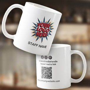 Taza De Café Carga del logotipo, nombre del personal, código QR