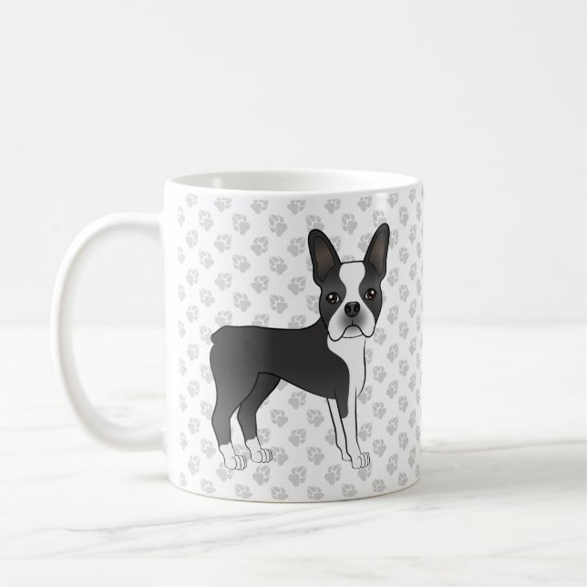Taza De Café Caricatura de Black And White Boston Terrier Perro (Izquierda)