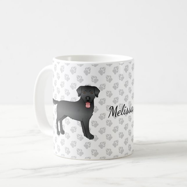 Taza De Café Caricatura de perro y nombre de Labrador negro rec (Anverso izquierdo)