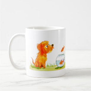 Taza De Café Caricatura de perro y pez dorado