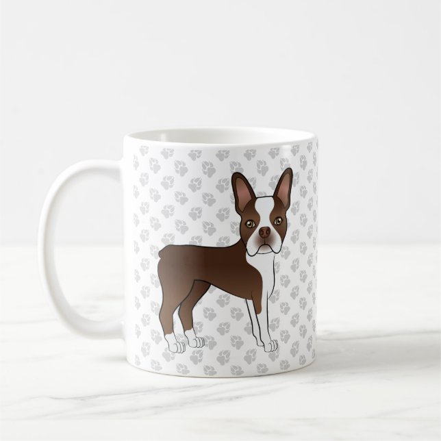 Taza De Café Caricatura Terrier De Boston Marrón Y Blanco Perro (Izquierda)