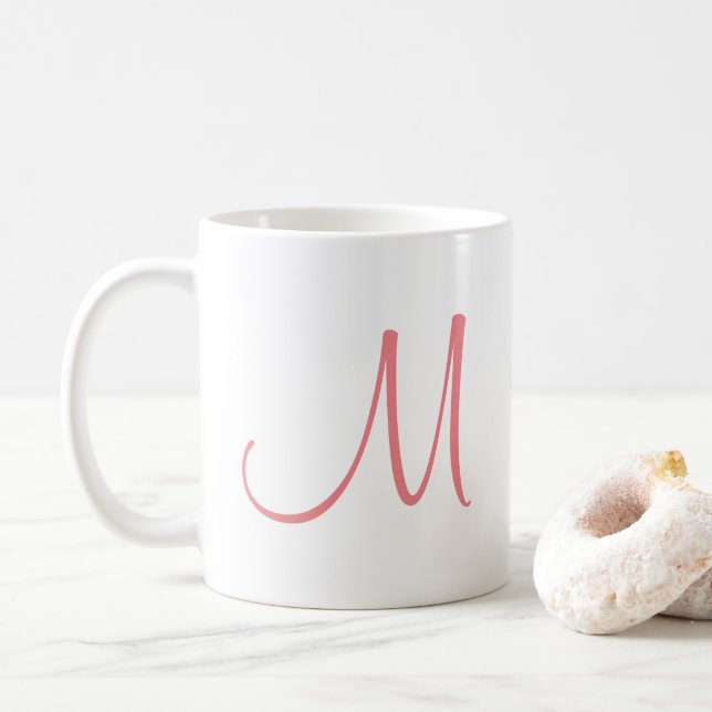 Taza De Café Carisma Rojo Blanco Moderno Elegante Monograma Ini (Con donut)