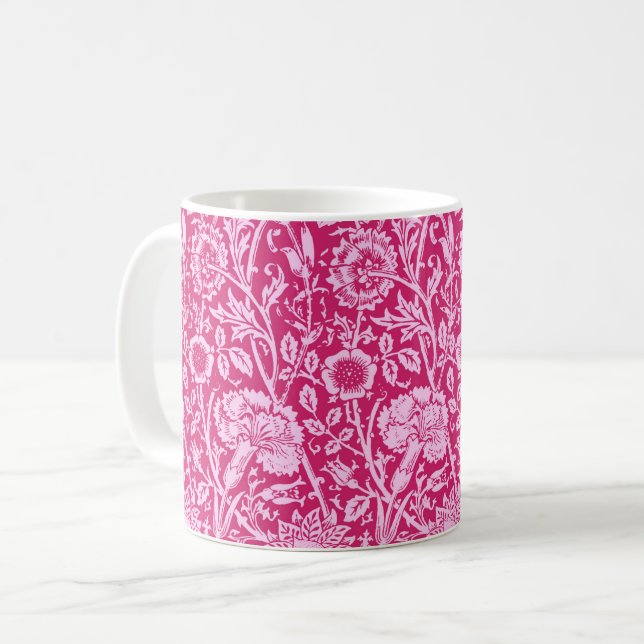 Taza De Café Carnación modernista Damasco, rosa de Fuchsia (Anverso izquierdo)