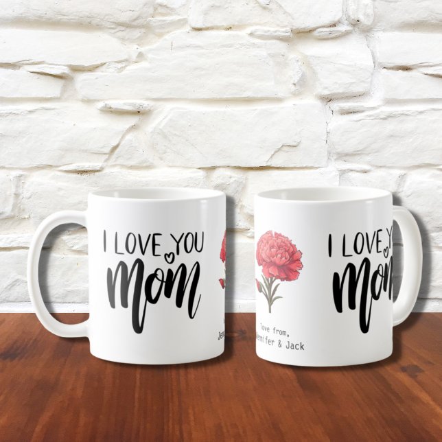 Taza De Café Carnación roja que te quiero mamá floral (Subido por el creador)